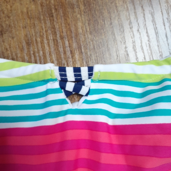 Kiko & Max Green Pink Blue Stripe Ruffle Swimsuit - Picture 3 of 5